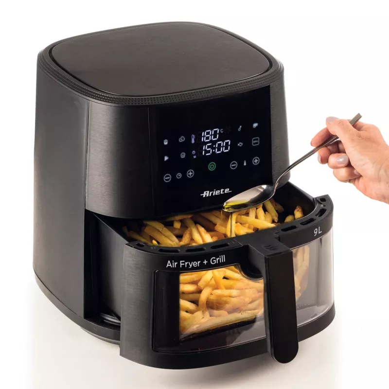 Ariete 4630/00 air fryer, 9 L, 1500 W, 3.6 kg load capacity, 7 programs, up to 200°C, viewing window, Black