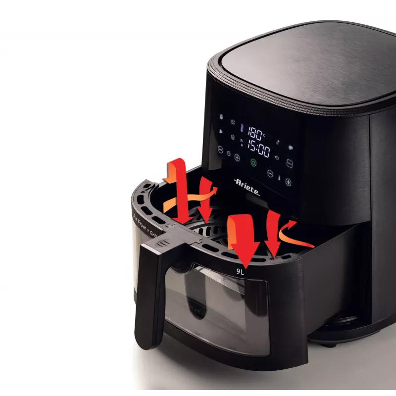 Ariete 4630/00 air fryer, 9 L, 1500 W, 3.6 kg load capacity, 7 programs, up to 200°C, viewing window, Black