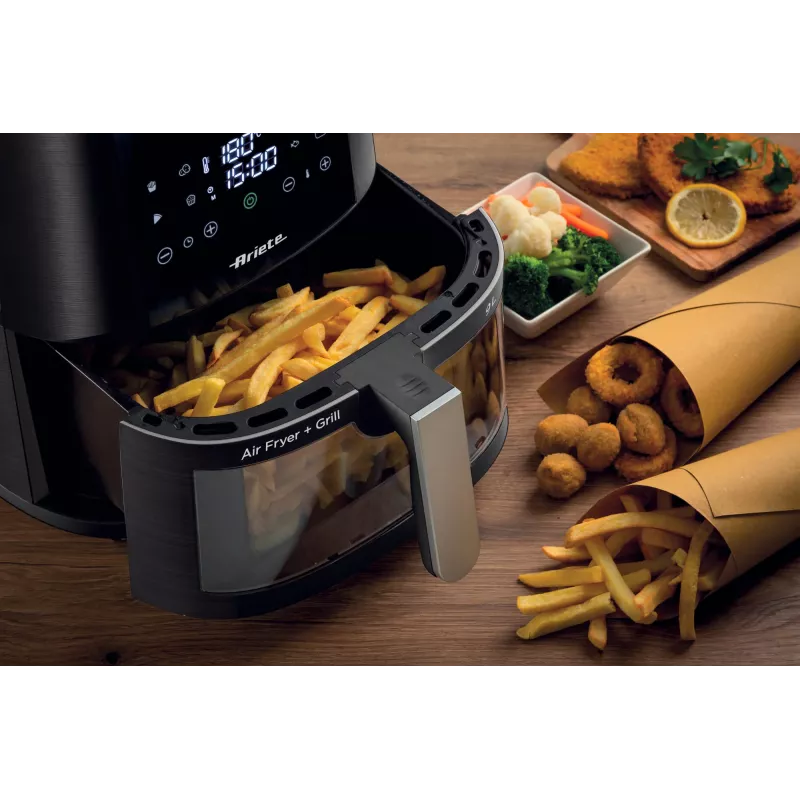 Ariete 4630/00 air fryer, 9 L, 1500 W, 3.6 kg load capacity, 7 programs, up to 200°C, viewing window, Black