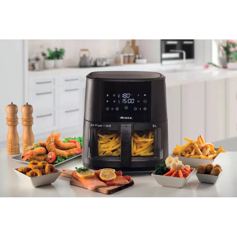 Ariete 4630/00 air fryer, 9 L, 1500 W, 3.6 kg load capacity, 7 programs, up to 200°C, viewing window, Black