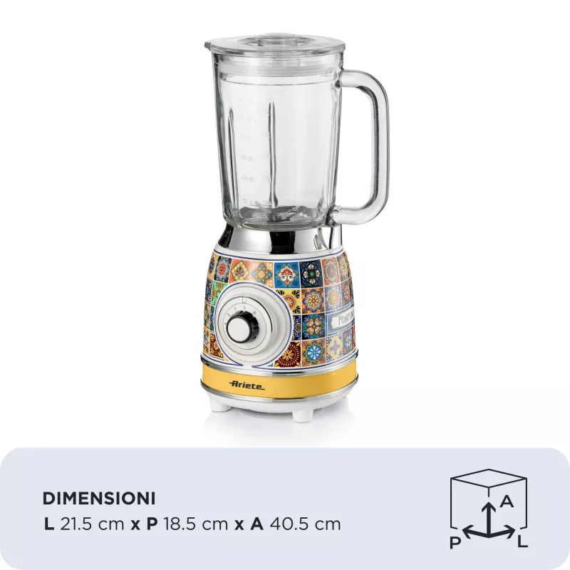 Ariete 583 Positano blender with 1.5 litre glass jug, 4 stainless steel blades, 4 speeds + pulse,1000 Watt