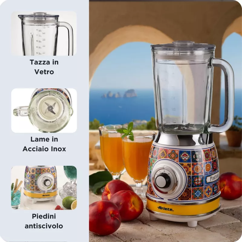 Ariete 583 Positano blender with 1.5 litre glass jug, 4 stainless steel blades, 4 speeds + pulse,1000 Watt