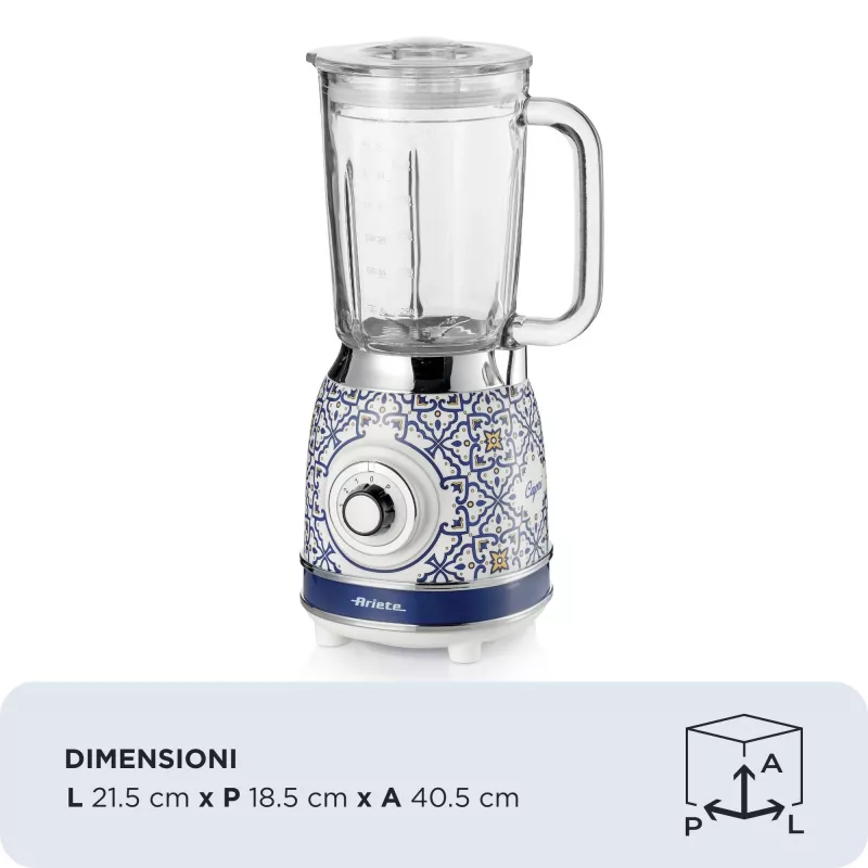 Ariete 583 Capri blender with 1.5 litre glass jug, 4 stainless steel blades, 4 speeds + pulse,1000 Watt