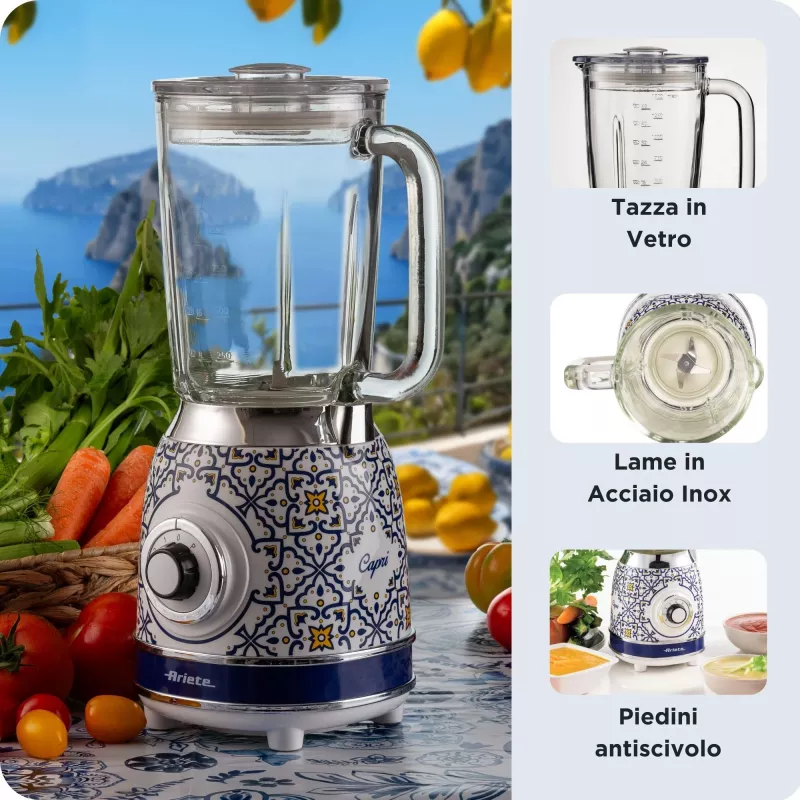 Ariete 583 Capri blender with 1.5 litre glass jug, 4 stainless steel blades, 4 speeds + pulse,1000 Watt