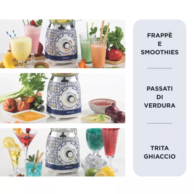 Ariete 583 Capri blender with 1.5 litre glass jug, 4 stainless steel blades, 4 speeds + pulse,1000 Watt