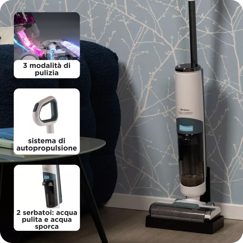Ariete 2483 Aqua Force Wash & Vacuum, Smart vacuum cleaner, Cordless floor cleaner, Cordless, Vacuums and cleans, Pet hair, Dry and wet dirt, 700ml capacity, Accessories included