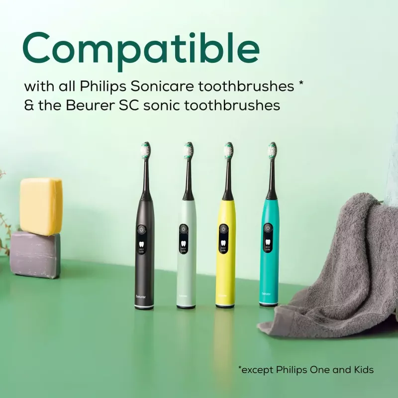 Electric toothbrush brush head pack Beurer SC Premium Protection Plus Green Planet — black, 4-pack