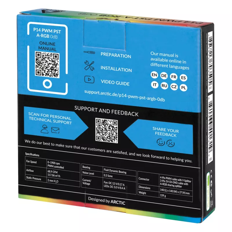 ARCTIC P14 PWM PST A-RGB 0dB - Semi-Passive 140 mm Fan with Digital A-RGB