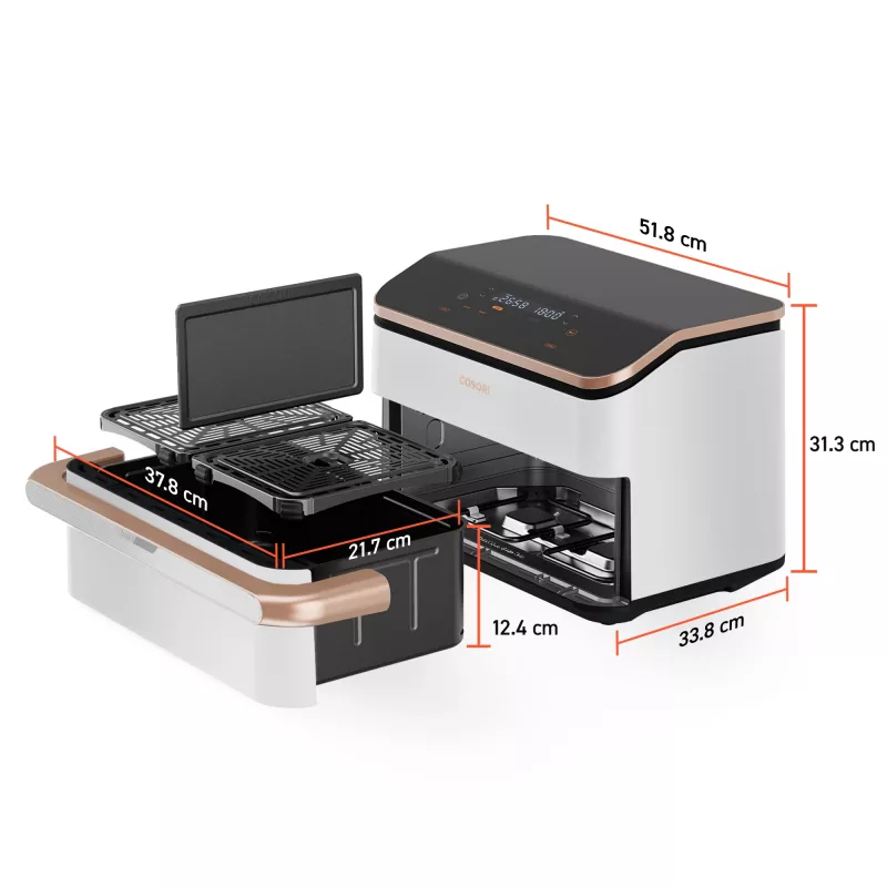 Cosori Dual Blaze Twinfry Chef Edition Double 10 L Stand-alone 2800 W Hot air fryer Rose gold, White
