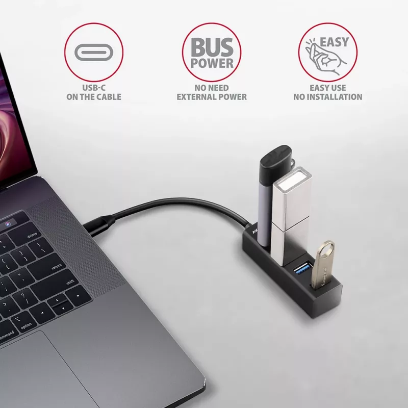 Axagon HUE-M1C 4x USB 3.2 Gen 1 MINI hub, metal, 20cm USB-C cable