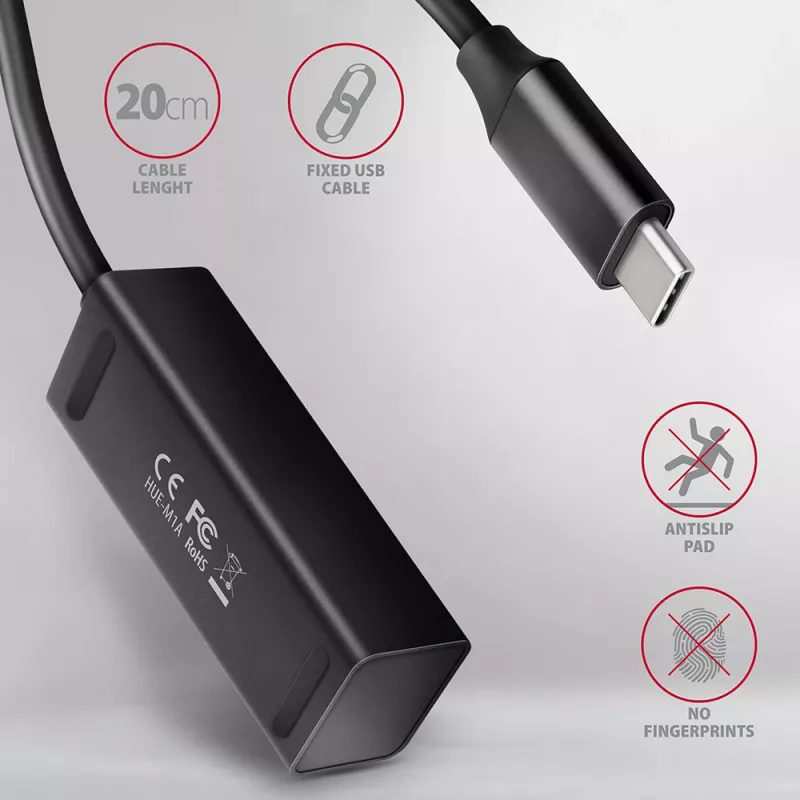 Axagon HUE-M1C 4x USB 3.2 Gen 1 MINI hub, metal, 20cm USB-C cable