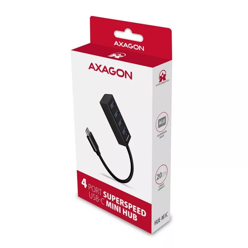 Axagon HUE-M1C 4x USB 3.2 Gen 1 MINI hub, metal, 20cm USB-C cable