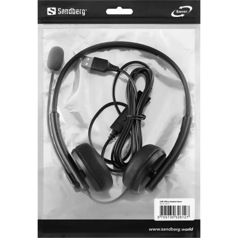 Sandberg USB Office Headset Saver, Wired, Calls/Music, 20 - 20000 Hz, 150 g, Headset, Black