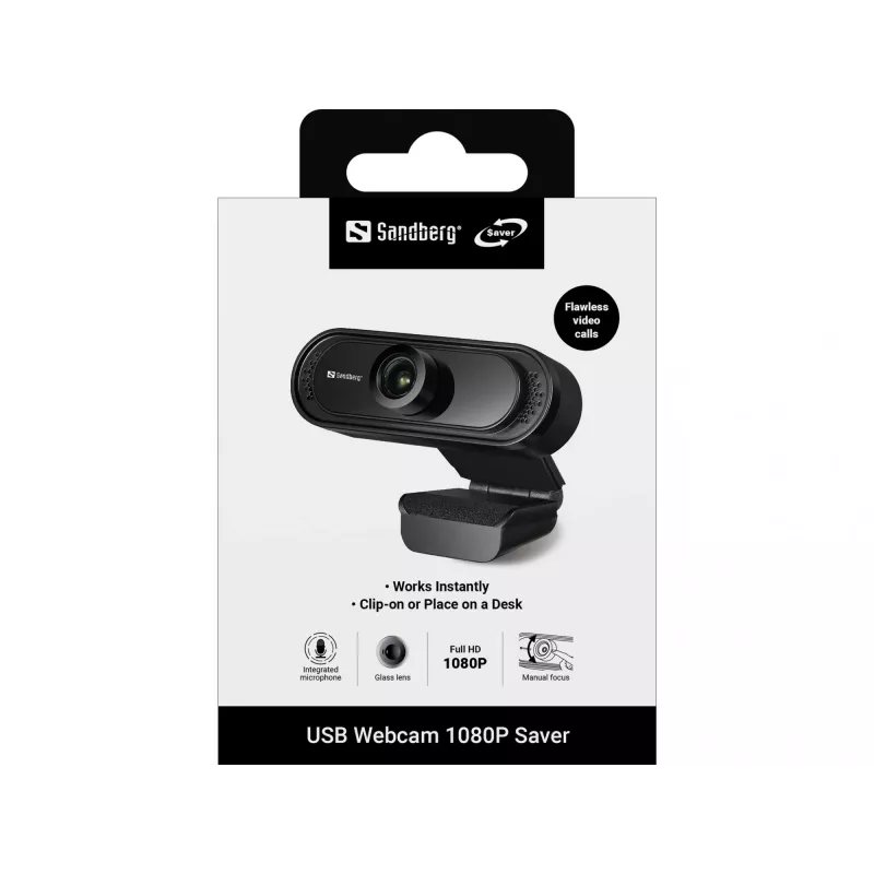 Sandberg USB Webcam 1080P Saver, 2 MP, 1920 x 1080 pixels, Full HD, 30 fps, 1920x1080@30fps, 1080p