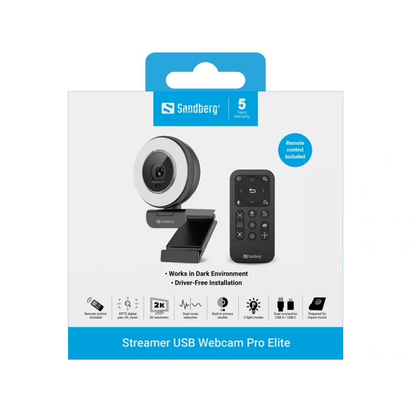 Sandberg Streamer USB Webcam Pro Elite 2560x1440 60fps Black