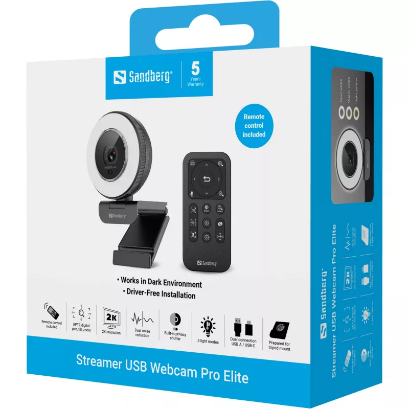 Sandberg Streamer USB Webcam Pro Elite 2560x1440 60fps Black