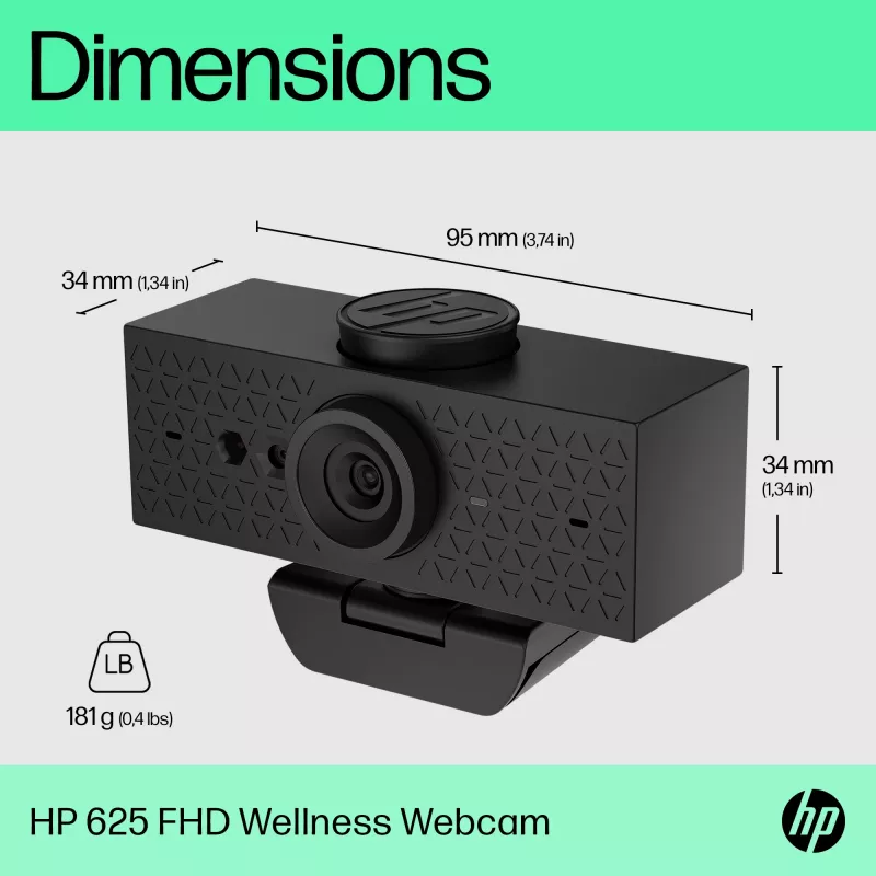 HP 625 FHD Webcam, 4 MP, 1920 x 1080 pixels, Full HD, Business, USB, Black