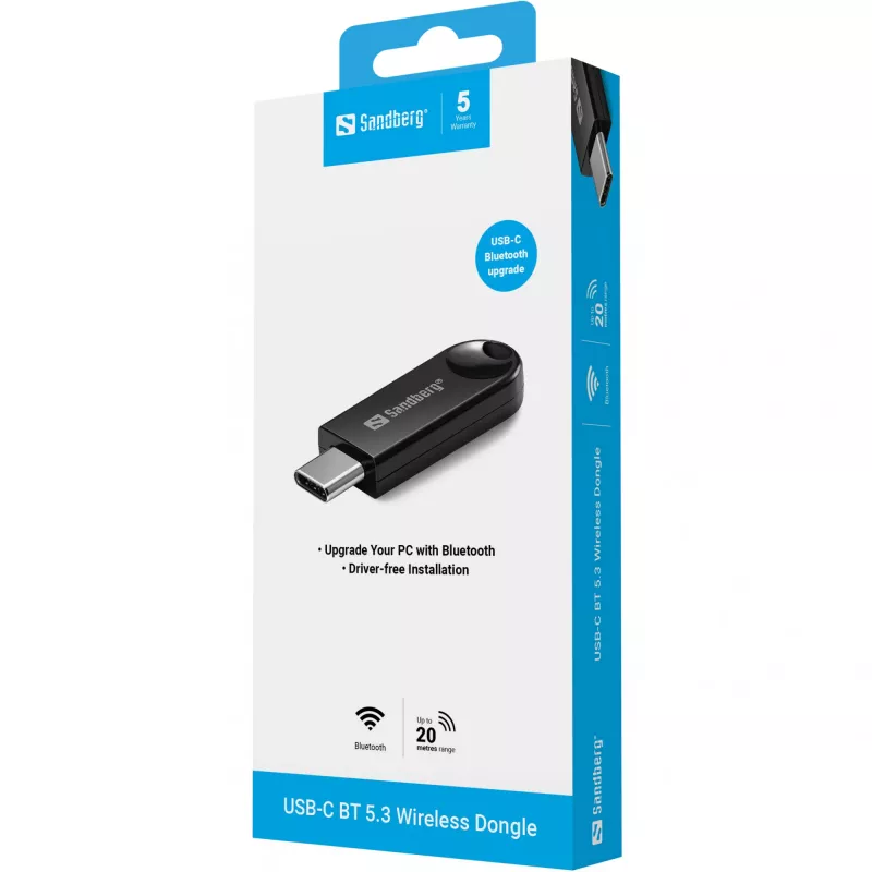 Wireless USB-C Bluetooth 5.3 Dongle SANDBERG 136-69 for PCs and laptops