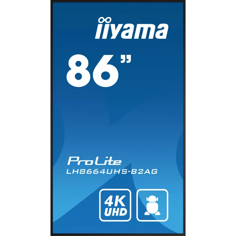 iiyama LH8664UHS-B2AG Signage Display Digital signage flat panel 2.17 m (85.6 inch) Wi-Fi 500 cd/m² 4K Ultra HD Black Built-in processor Android 11 24/7