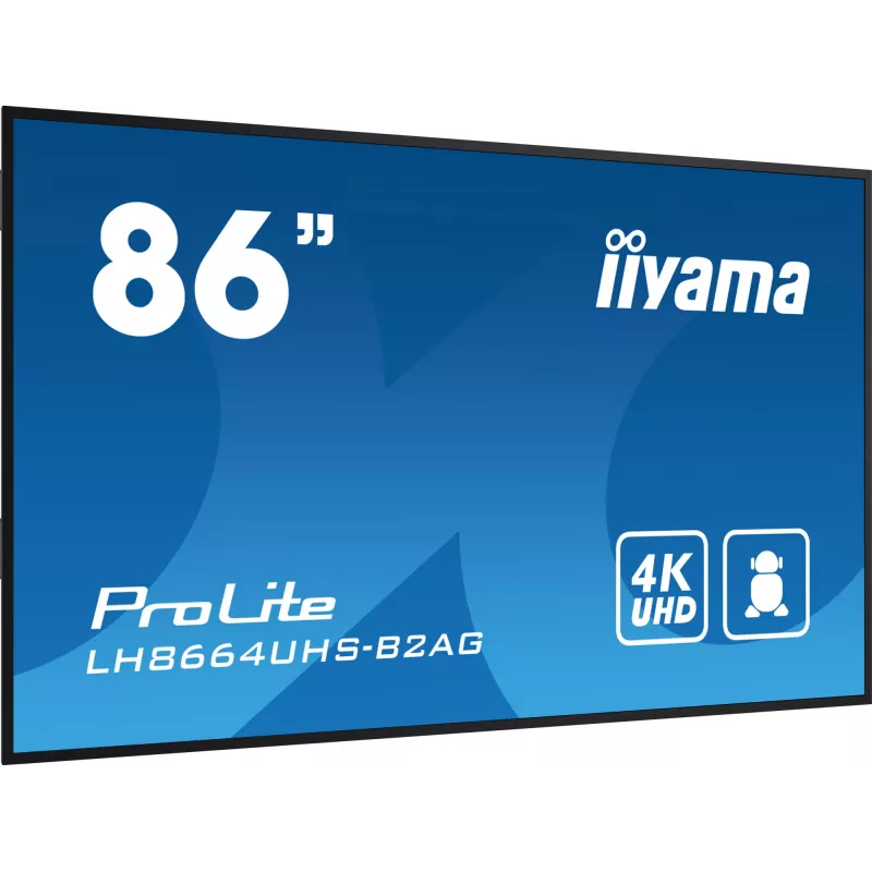 iiyama LH8664UHS-B2AG Signage Display Digital signage flat panel 2.17 m (85.6 inch) Wi-Fi 500 cd/m² 4K Ultra HD Black Built-in processor Android 11 24/7