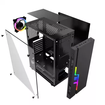 PC Case GEMBIRD Fornax 2000 RGB Midi Tower Black — Micro ATX/ITX/ATX, 1x120mm rear fan, 2x2.5 inch bays, 2x3.0 USB-A, Tempered glass