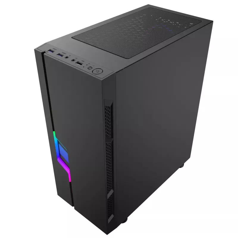 PC Case GEMBIRD Fornax 2000 RGB Midi Tower Black — Micro ATX/ITX/ATX, 1x120mm rear fan, 2x2.5 inch bays, 2x3.0 USB-A, Tempered glass