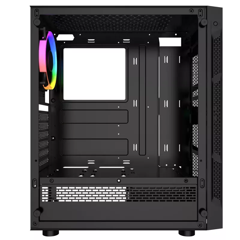 PC Case GEMBIRD Fornax 2000 RGB Midi Tower Black — Micro ATX/ITX/ATX, 1x120mm rear fan, 2x2.5 inch bays, 2x3.0 USB-A, Tempered glass
