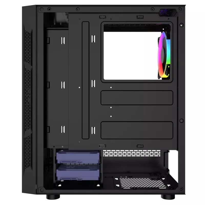 PC Case GEMBIRD Fornax 2000 RGB Midi Tower Black — Micro ATX/ITX/ATX, 1x120mm rear fan, 2x2.5 inch bays, 2x3.0 USB-A, Tempered glass