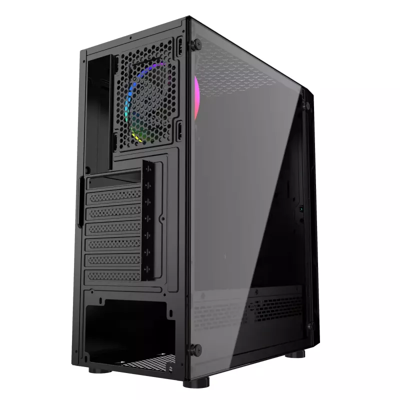 PC Case GEMBIRD Fornax 2000 RGB Midi Tower Black — Micro ATX/ITX/ATX, 1x120mm rear fan, 2x2.5 inch bays, 2x3.0 USB-A, Tempered glass