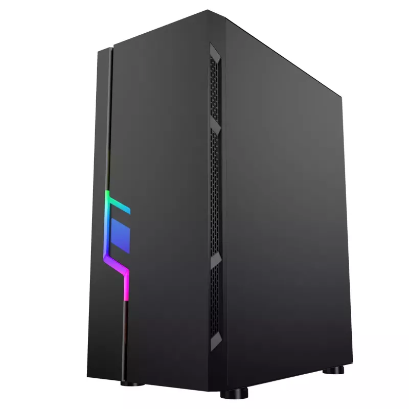 PC Case GEMBIRD Fornax 2000 RGB Midi Tower Black — Micro ATX/ITX/ATX, 1x120mm rear fan, 2x2.5 inch bays, 2x3.0 USB-A, Tempered glass
