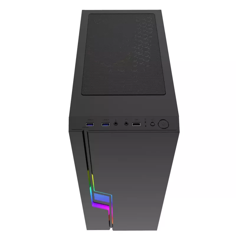 PC Case GEMBIRD Fornax 2000 RGB Midi Tower Black — Micro ATX/ITX/ATX, 1x120mm rear fan, 2x2.5 inch bays, 2x3.0 USB-A, Tempered glass