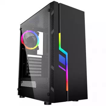 PC Case GEMBIRD Fornax 2000 RGB Midi Tower Black — Micro ATX/ITX/ATX, 1x120mm rear fan, 2x2.5 inch bays, 2x3.0 USB-A, Tempered glass