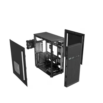 PC case GEMBIRD Fornax 160 Mini Tower — black, SPCC, supports ITX/mATX/ATX, 1×3.5 inch + 3×2.5 inch bays, 7 expansion slots, 445×185×390 mm