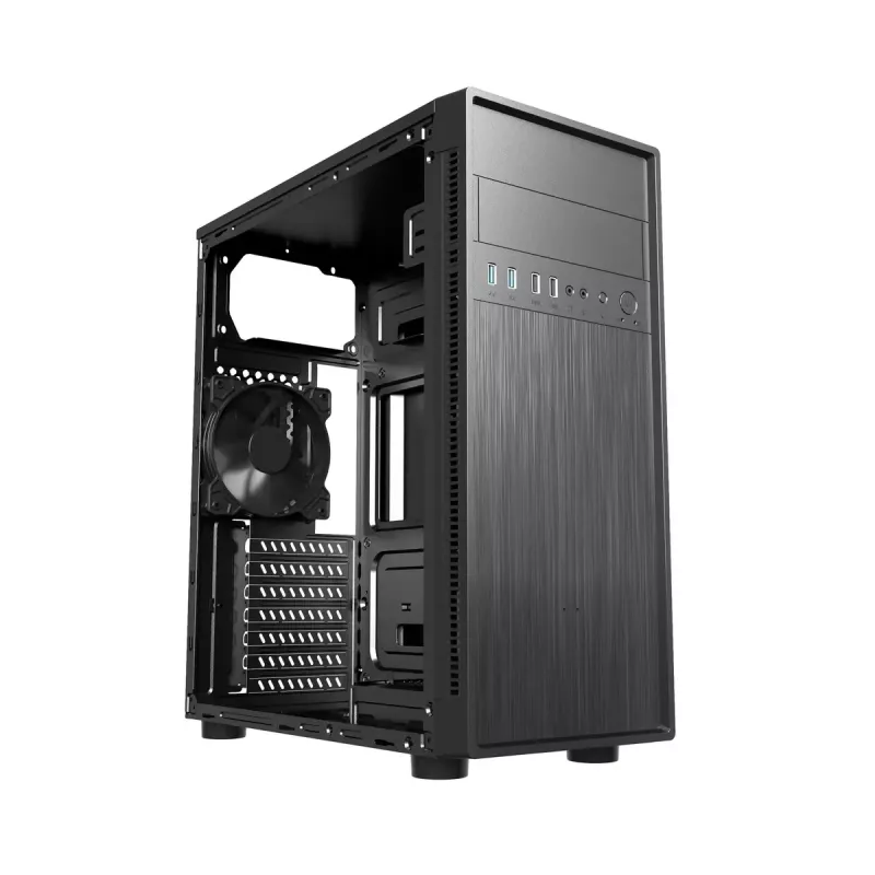 PC case GEMBIRD Fornax 160 Mini Tower — black, SPCC, supports ITX/mATX/ATX, 1×3.5 inch + 3×2.5 inch bays, 7 expansion slots, 445×185×390 mm