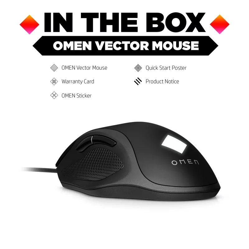 HP OMEN Vector Mouse, Right-hand, IR LED, USB Type-A, 16000 DPI, 1 ms, Black
