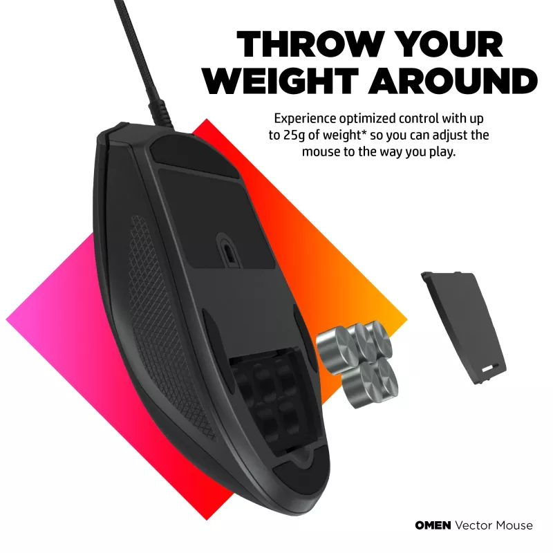 HP OMEN Vector Mouse, Right-hand, IR LED, USB Type-A, 16000 DPI, 1 ms, Black