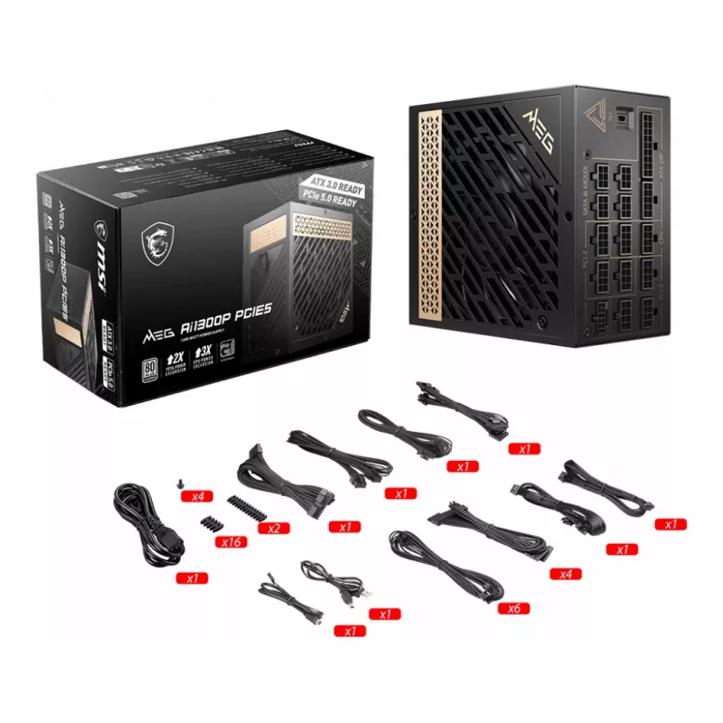 MSI MEG AI1300P PCIE5 power supply unit 1300 W 24-pin ATX ATX Black
