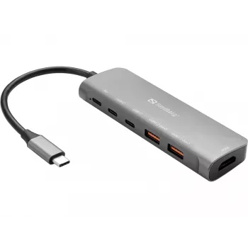 Sandberg USB-C Dock HDMI + 2xUSB-A + 2xUSB-C + PD100W, Wired, USB 3.2 Gen 1 (3.1 Gen 1) Type-C, 100 W, Aluminium, 4K Ultra HD, 3840 x 2160 pixels