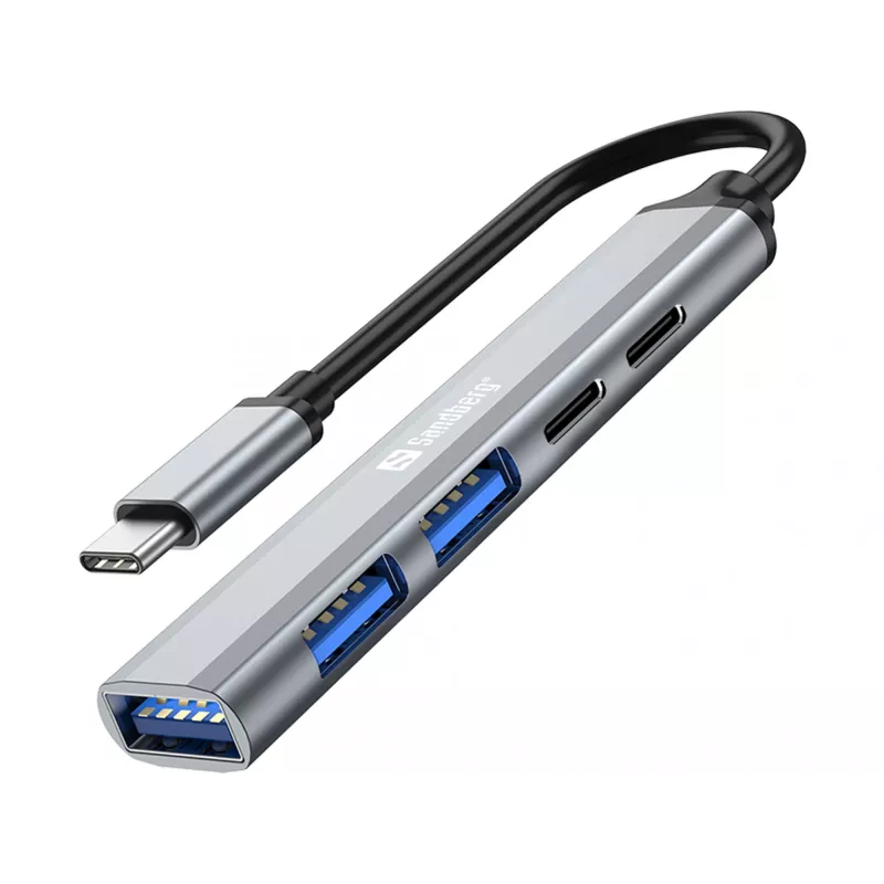 Sandberg USB-C to 3xUSB-A+2xUSB-C SAVER USB 3.2 Gen 1 Grey Aluminium