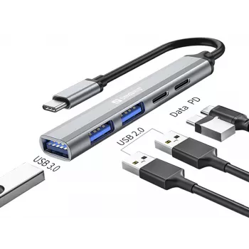 Sandberg USB-C to 3xUSB-A+2xUSB-C SAVER USB 3.2 Gen 1 Grey Aluminium