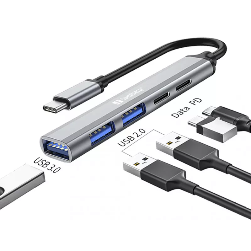 Sandberg USB-C to 3xUSB-A+2xUSB-C SAVER USB 3.2 Gen 1 Grey Aluminium