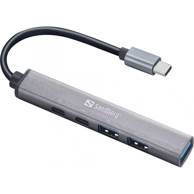 Sandberg USB-C to 3xUSB-A+2xUSB-C SAVER USB 3.2 Gen 1 Grey Aluminium
