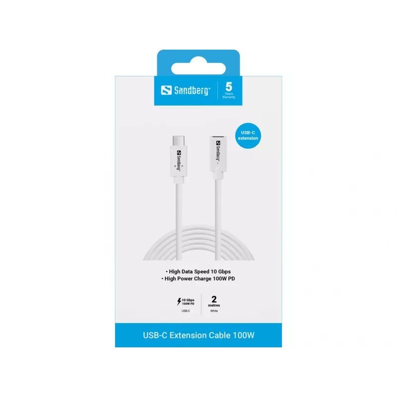 Sandberg USB-C to USB-C Cable 2M 100W USB 3.2 Gen 2 White