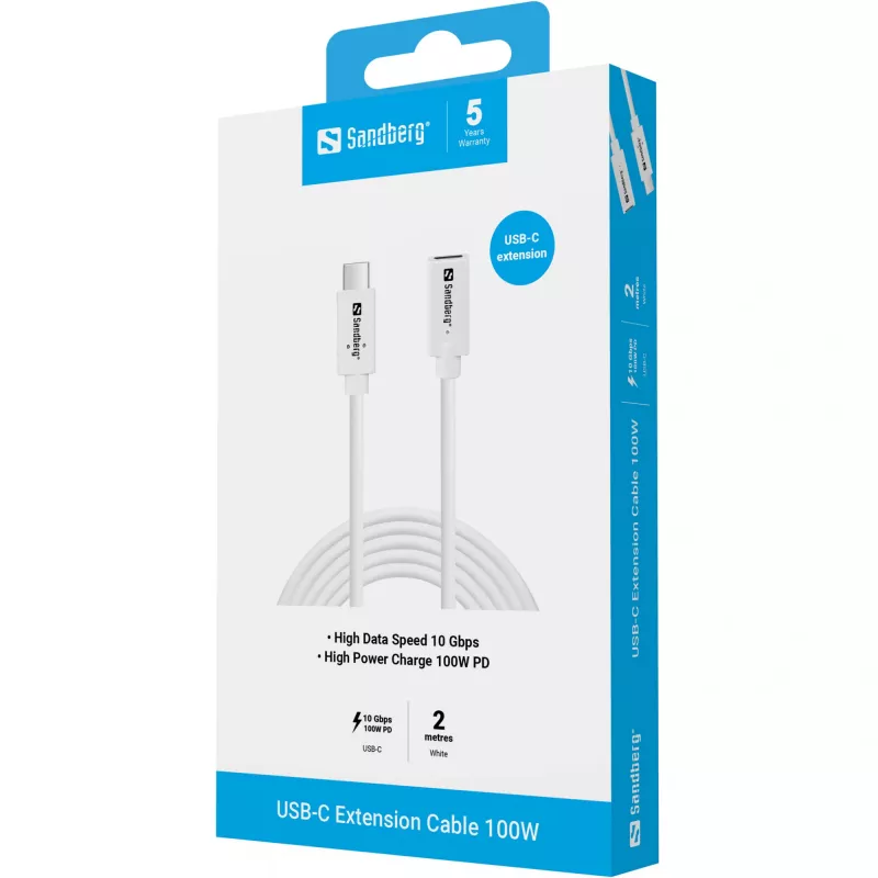 Sandberg USB-C to USB-C Cable 2M 100W USB 3.2 Gen 2 White
