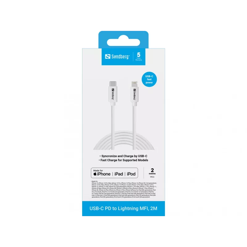 Sandberg USB-C PD to Lightning MFI 2M Cable 2m Lightning USB C