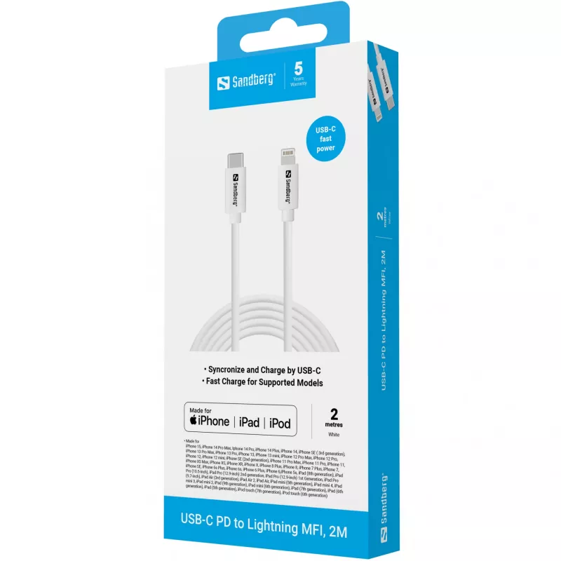Sandberg USB-C PD to Lightning MFI 2M Cable 2m Lightning USB C