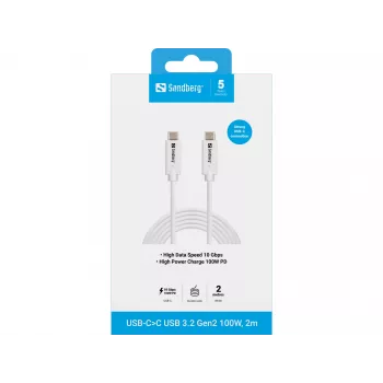 Sandberg USB-C>C USB 3.1 G2 100W 2M Cable White