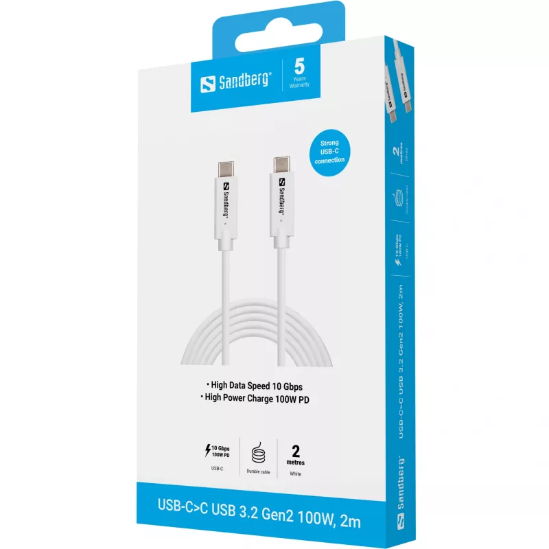 Sandberg USB-C>C USB 3.1 G2 100W 2M Cable White