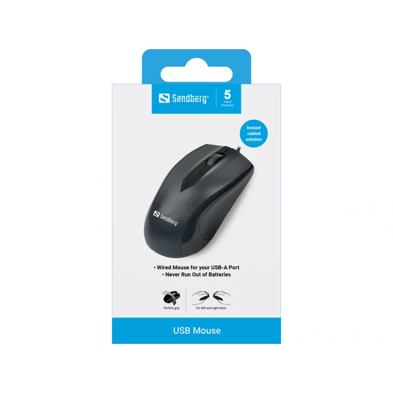 Sandberg USB Mouse, Right-hand, Optical, USB Type-A, 1200 DPI, Black