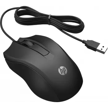 HP Wired Mouse 100, Ambidextrous, Optical, USB Type-A, 1600 DPI, Black